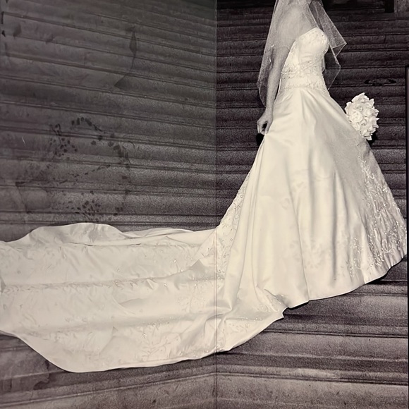 Sweetheart A-line strapless Wedding gown with Train, embroidery, sequins,size 10 - Picture 10 of 17